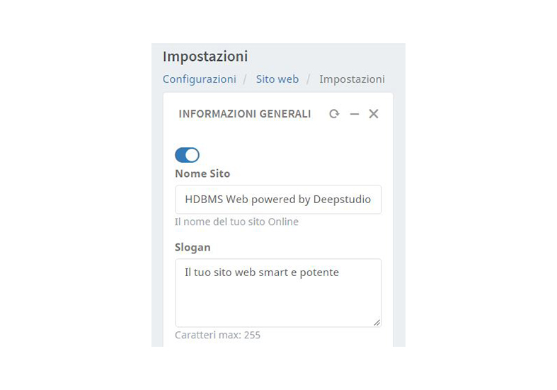Hai presente l'etichetta delle finestre web personalizzate con il nome del sito? Questa è la maschera di configurazione che ti permette di farlo.